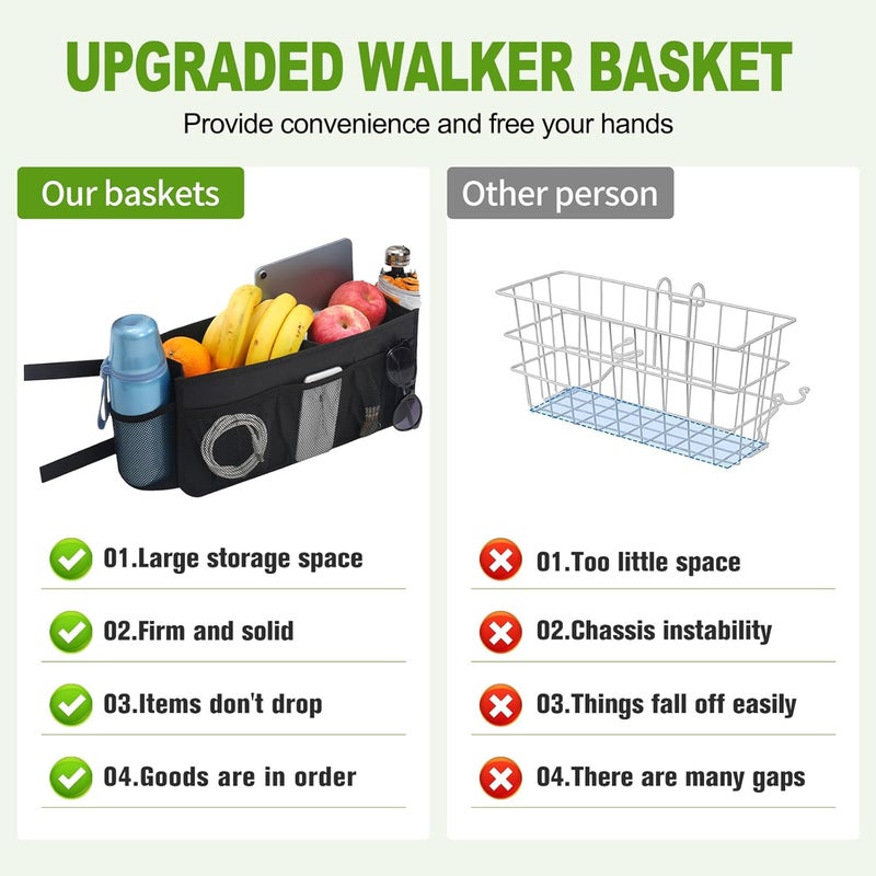 CTWWFS Upgrade Walker Basket with Cup Holder, Foldable Walker Storage Bag for Seniors with Big Capacity & Never Tipping Over, Best Gift for Family - Image 4